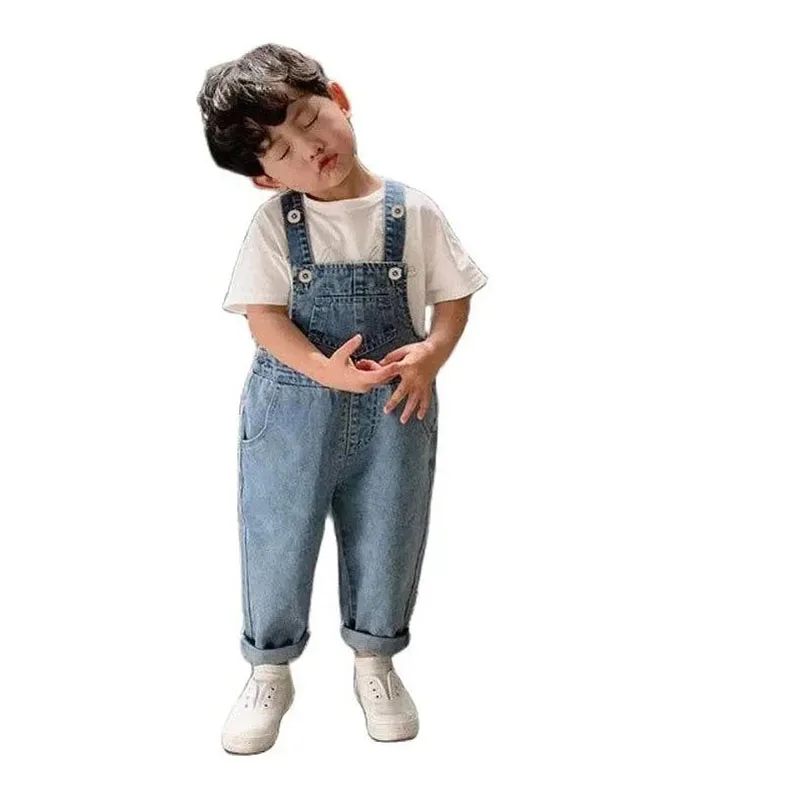 Spring Autumn Baby Overalls Solid Color All-match Children\'s Denim Overalls Casual Loose Jeans Boys Girls Denim Overalls