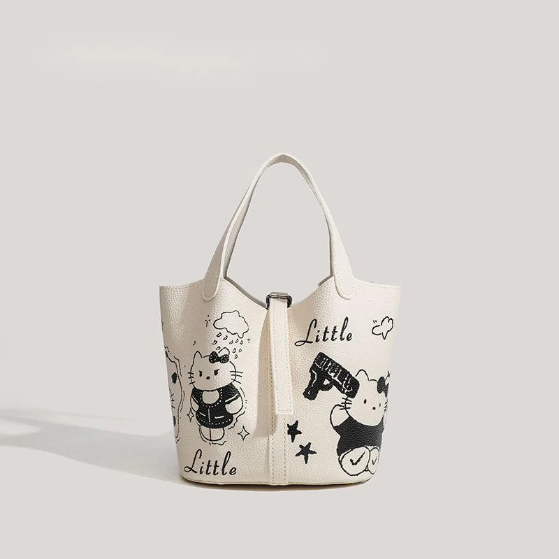 Sanurgente-Sac à main Hello Kitty pour femme, sac fourre-tout tendance, sac de niche de dessin animé, sac polyvalent, sac à main décontracté, mode Graffiti E27