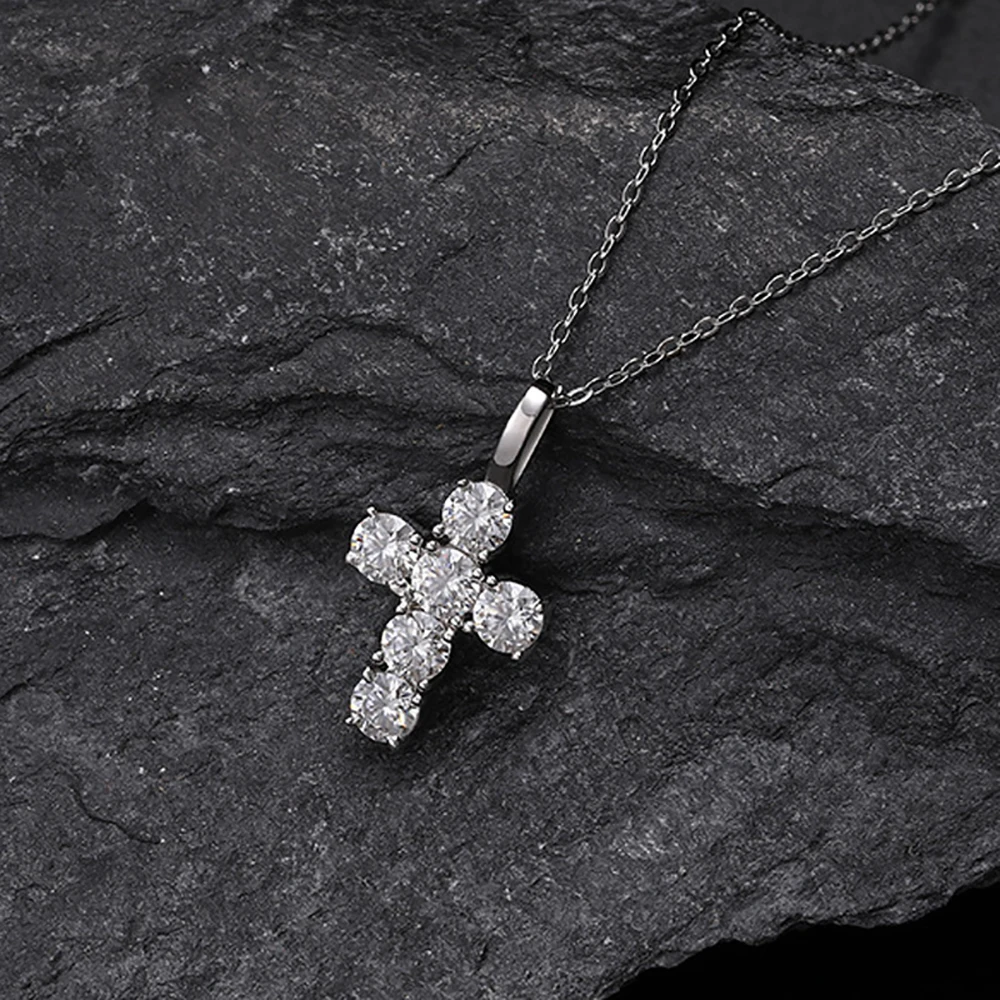 Serenity 3ct Real D Color Moissanite Cross Necklace For Women Wedding Bridal S925 Sterling Silver Jesus Neck Chain Fine Jewelry