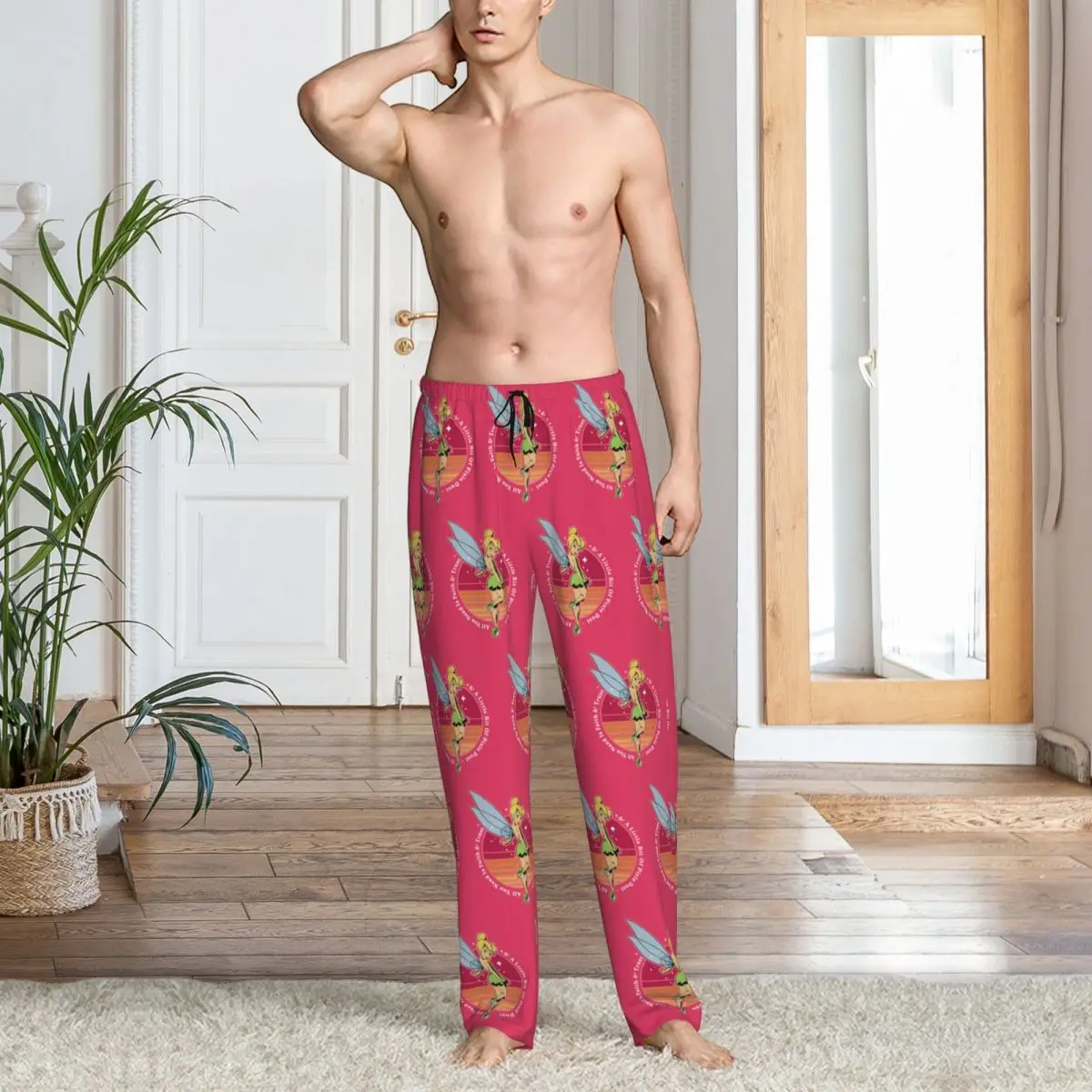 Custom Print Men Tinker Bell Pajama Pants Fairy Sleepwear Sleep Lounge Bottoms with Pockets
