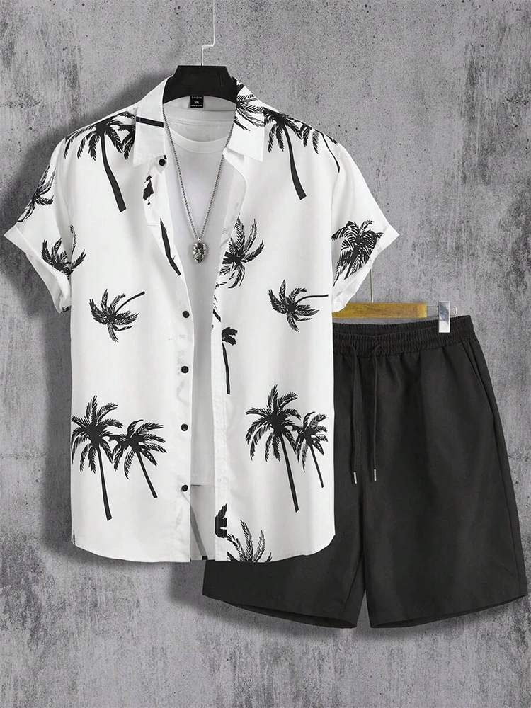 

New Coconut 3D Printed Men's Shirt Suit Lapel Short Sleeve Shirt Oversized Beach Pants Streetwear Hawaiian Suit Clothing