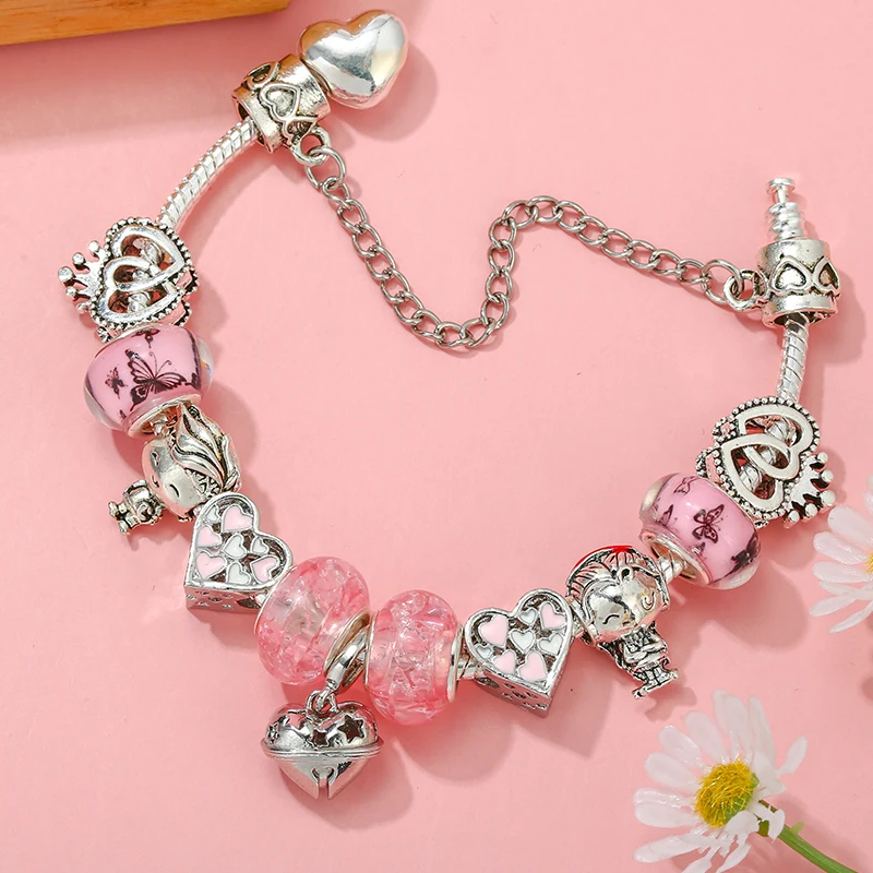 Love For You Charm Chain With Heart-Shaped Bell Pendant Fit Jewelry Gift Bracelet For Women Lover Valentine's Day New image 3