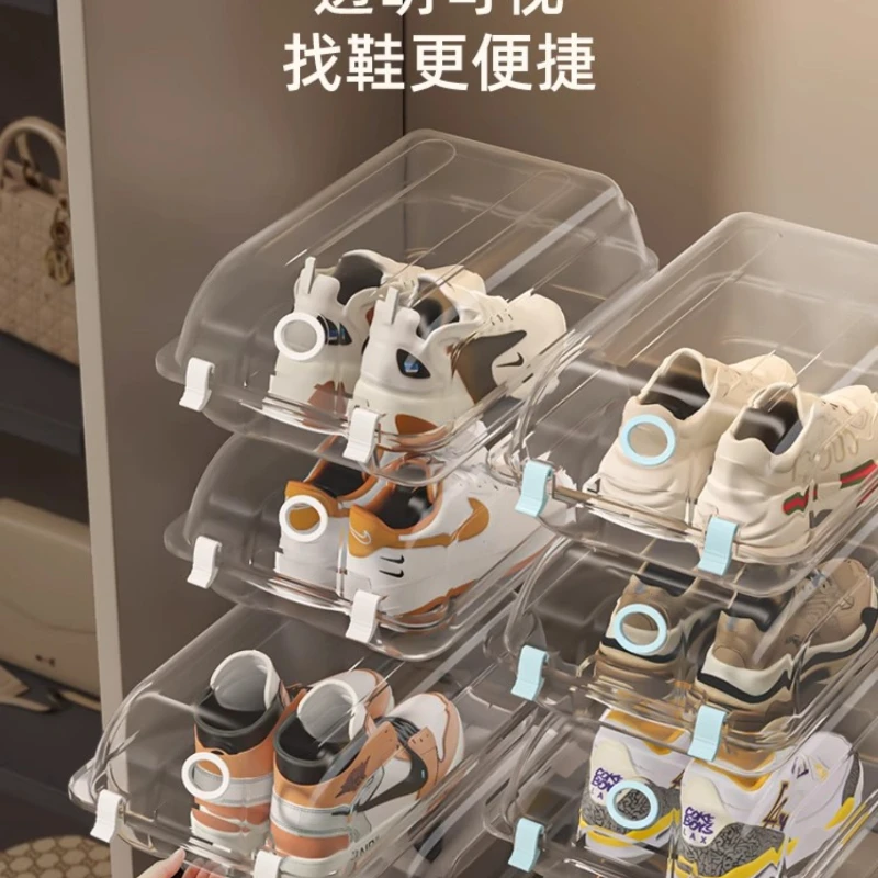 Transparent Plastic Shoe Storage Box Stackable Space‑Saving Shoe Organizer Case Dustproof Footwear Container for Closet Cabinet