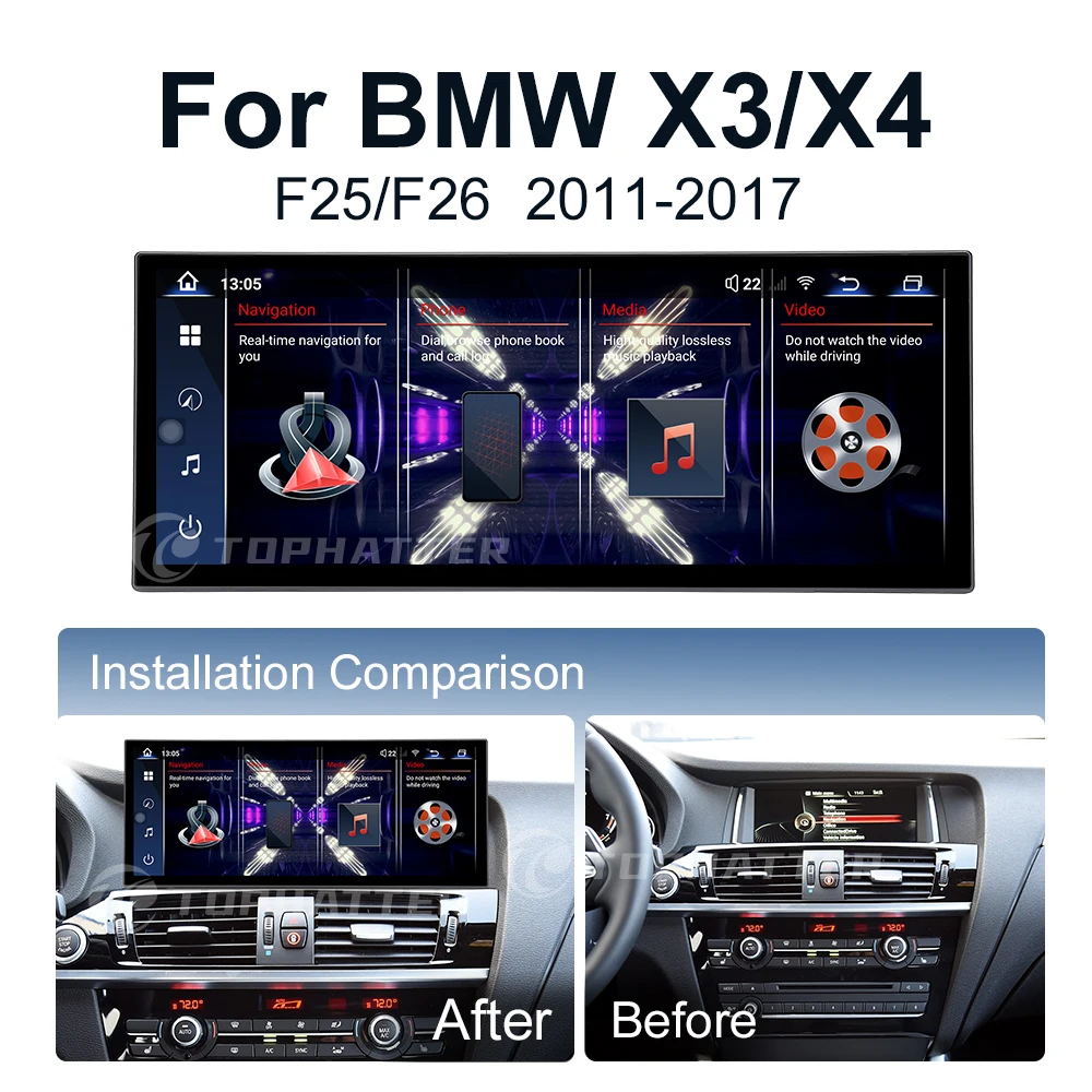 12.8 2K Car Radio For BMW X3 F25 X4 F26 Screen CarPlay Android Auto Multimedia Player Navi Display Head Unit 360 3D Cam audio HD