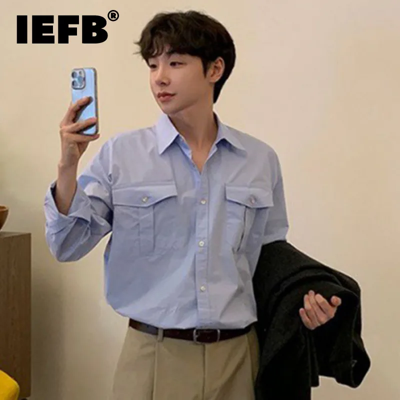 

IEFB Minimalist Men's Shirts Workwear Casual Shirt Autumn Loose Long Sleeved Turn-down Collar Korean Version Trendy Tops 9C6914