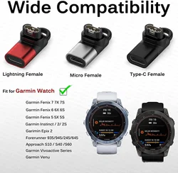 Micro USB/Type-C/IOS Charging Adapter Power Charger Cable Connector For Garmin Fenix 7/6/5 instinct 2S Venu 2 plus Smart Watch