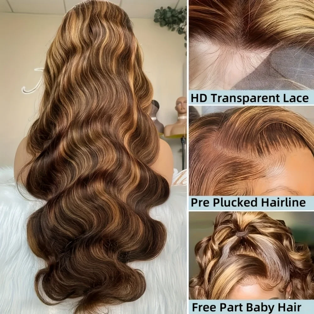 Body Wave Lace Front Wigs 13x4 13x6 HD Transparent 4/27 Lace Frontal Wigs Pre Plucked Highlight Transparent Lace Human Hair Wigs