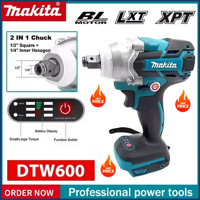 ماكيتا DTW600 1/2 بوصة مفك براغي بدون فرش قابلة للشحن مفك كهربائي أداة خدمة السيارة 3100IPM 18 فولت مفتاح ربط لاسلكي
