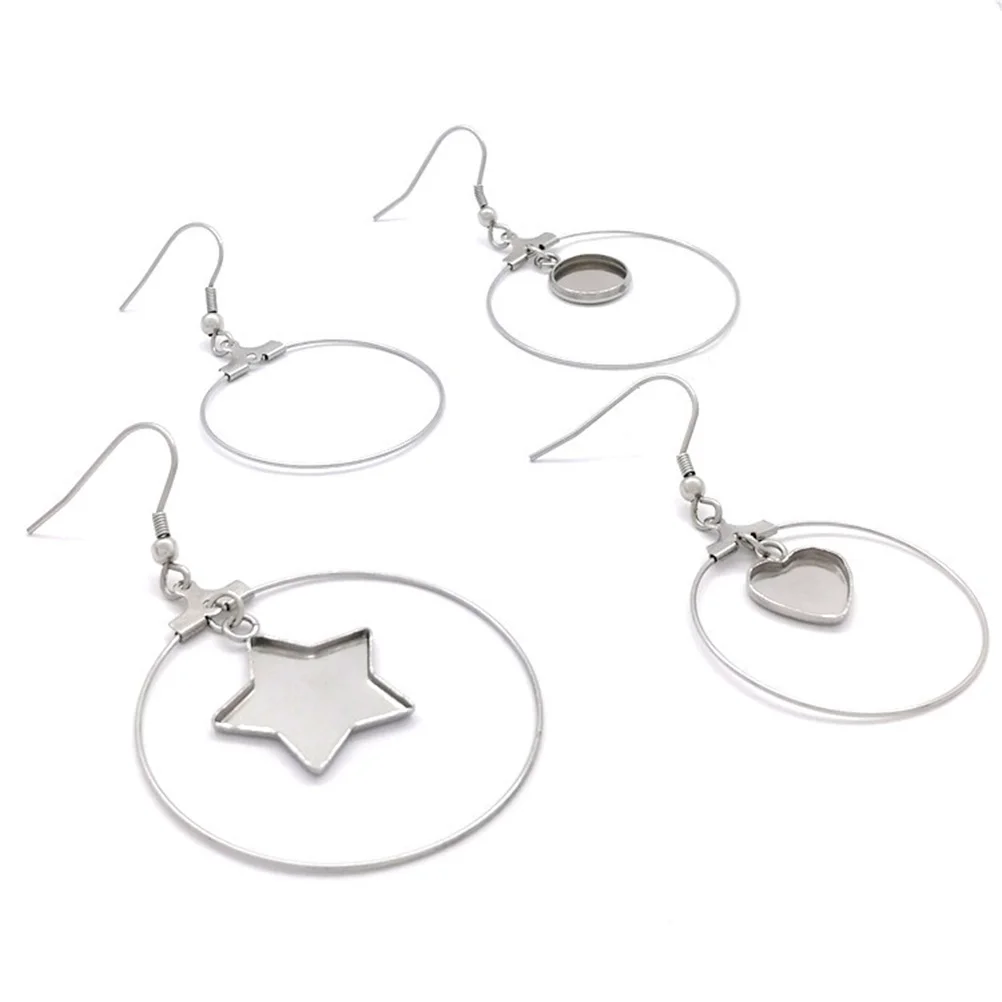 30Pcs Stainless Steel Earring Bezels DIY Jewelry Making Supplies for Women Girls Craft Lovers with Round Star Heart Tray