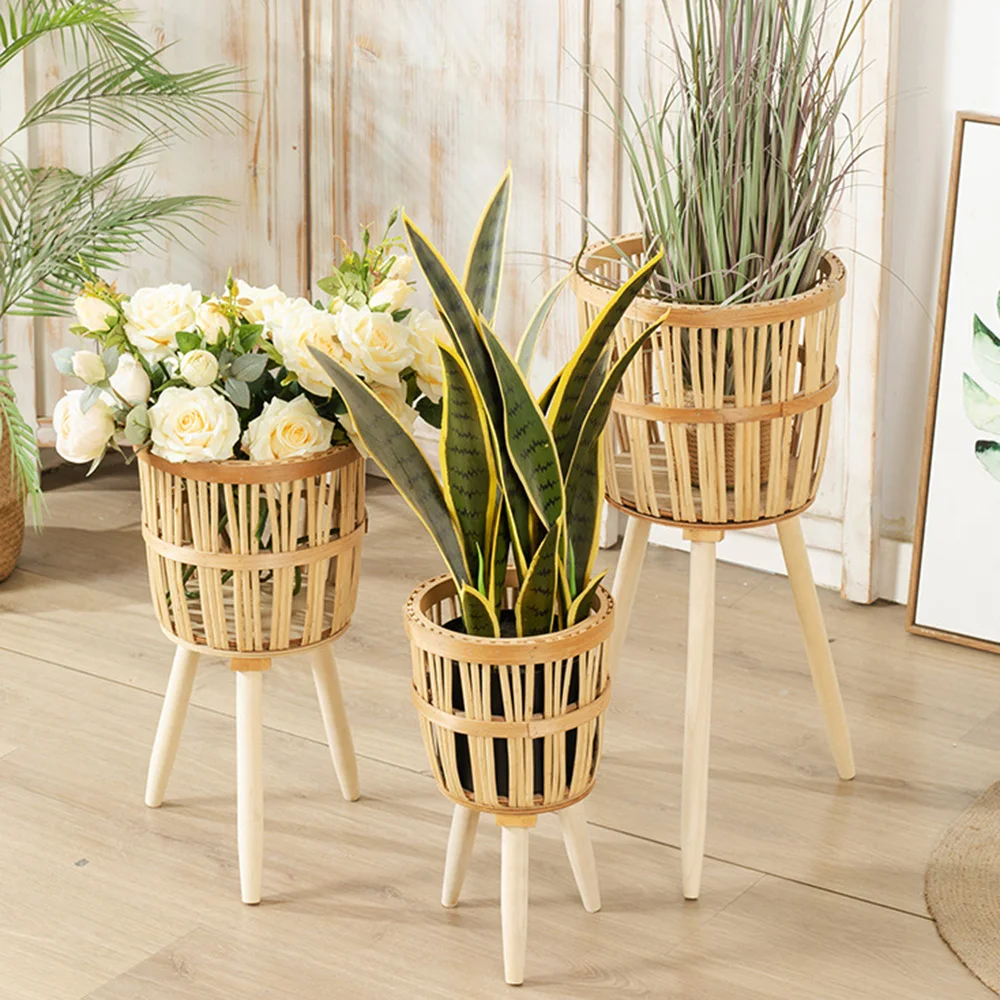 Willow Woven Plant Rack Flower Frame Pot Straw Pot Hand Arrangement Willow Plant Stands Indoor Holder Stool Pot Trays