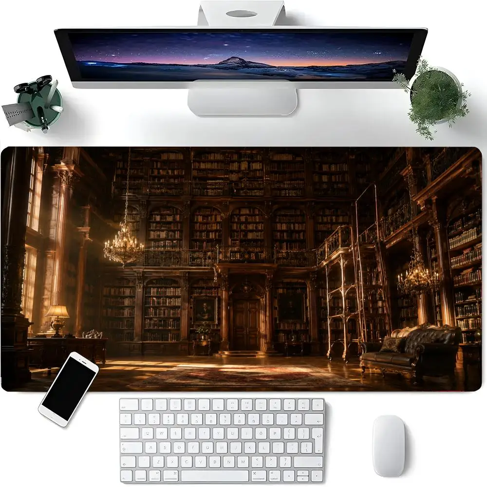 Grand Classic Antique Library Warm Sunlight Interior Large Mouse Pad, Smooth Non Slip Mat for Study Gaming Office