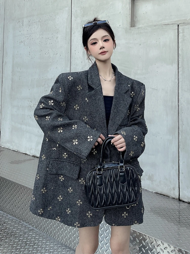 Luxury Paillette blazer for women Autumn winter Fashion Warm Sequined jacket 2026 New Single breasted coat INKEO 5O122