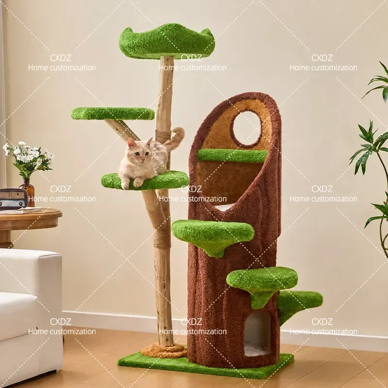 Solid Wood Tree Hole Cat Climbing Frame Integrated Cat Tree Nest All Season Universal Pet House for Large and Multi Cats