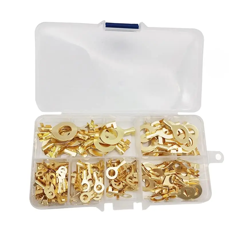 150PCS Brass Ring Terminial Insulated Wire Crimp Connectors Spade Electrical Kit