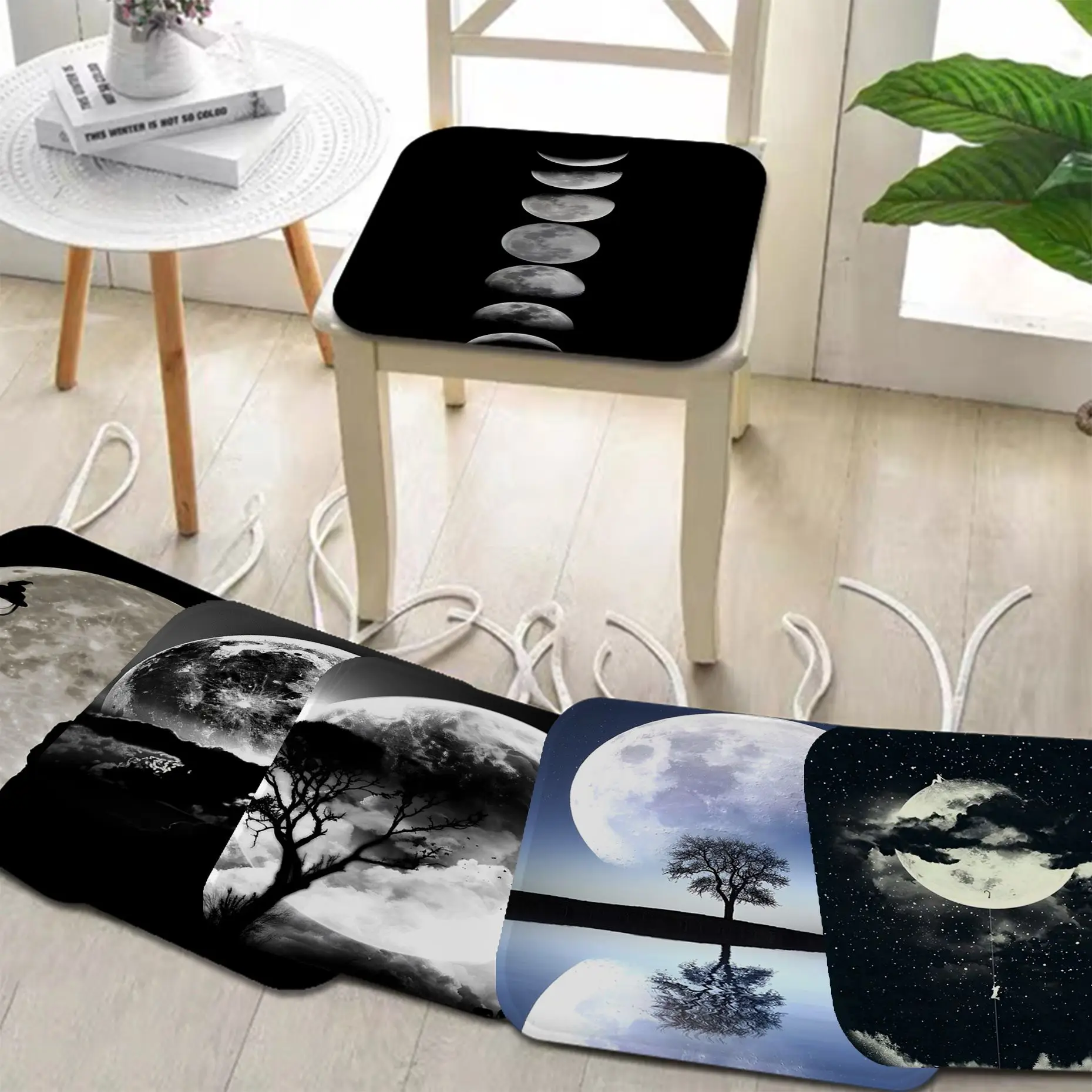 Black White Moon Nordic Printing Seat Cushion Office Dining Stool Pad Sponge Sofa Mat Non-Slip Cushions Home Decor