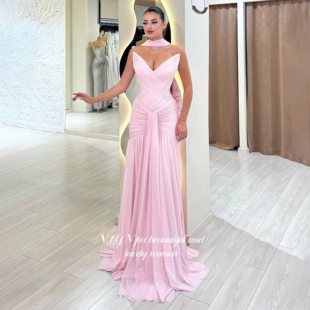 Sukienka na bal NFYN Syrenka z szalem Różowe sukienki na imprezę Szyfonowa sukienka na formalne okazje dla kobiet vestidos Personalizowane