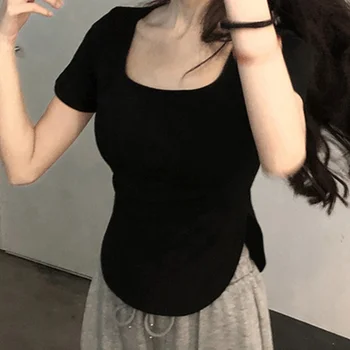 Black Pure Desire 반소매 티셔츠 여성 2024 뉴 여름 Sweet Spicy Cropped 틈새 디자인 Sensibility Hot Girl Top