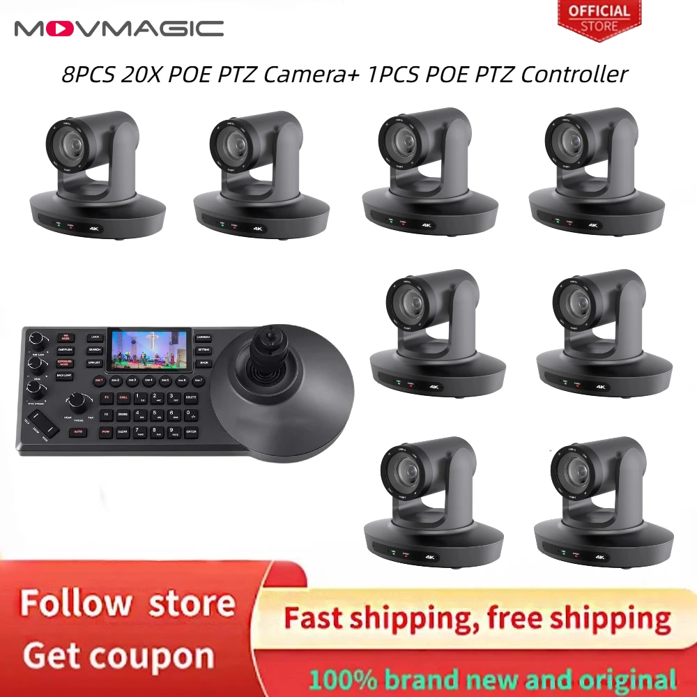 MOVMAGIC PTZ Camera 4k 20X Zoom USB3.0 LAN HDMI Video Conference Camera and IP POE Controller kit for Church Live Streaming