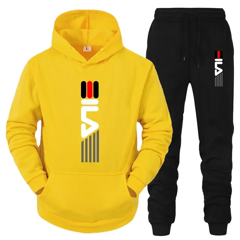 Men's Tracksuit Hooded Sweatshirt+Sweatpants 2 Pcs Sets Sports Suit Casual Jogger Sportswear 2 Piece Male Fleece Streetwear Sets view 4