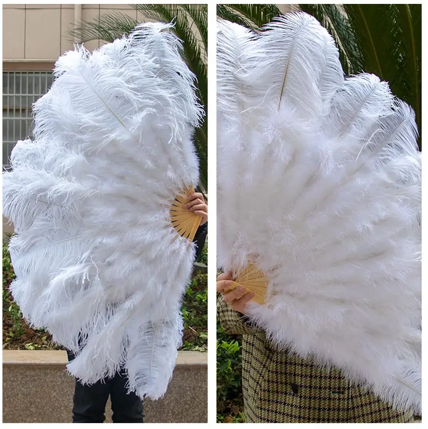 

New Arrival High Quality White Large Ostrich Feather Fan Decorate Halloween Party Belly Dance Fan DIY Hand Held Feathers Fan