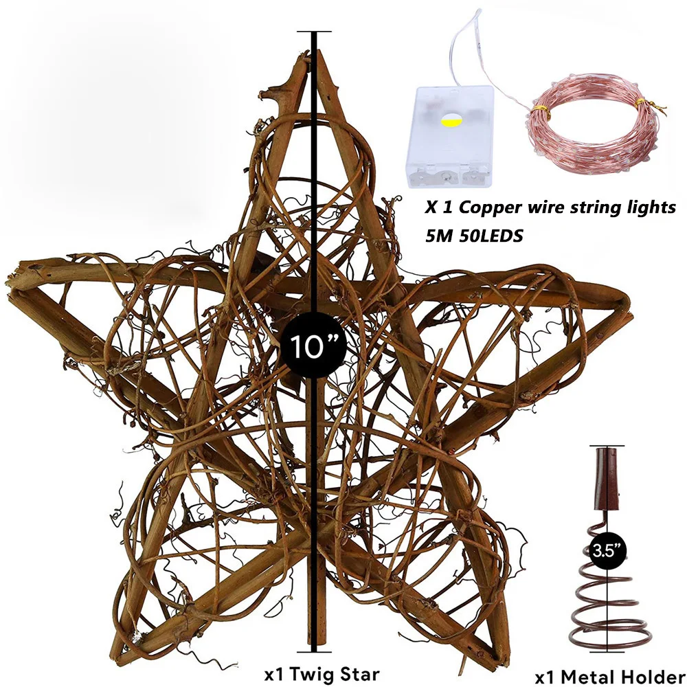 Christmas Star Tree Topper Lights With 5M 50 LEDs Copper String Garland Lights Christmas Tree Holiday Party Decoration Ornaments