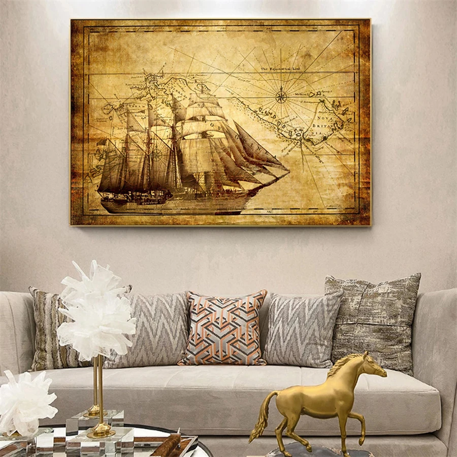 Diy Mosaic Painting Vintage European Sailboat Sailing Chart Diamond Embroidery Map Fantasy Ship Full Rhinestone Picture AA3692