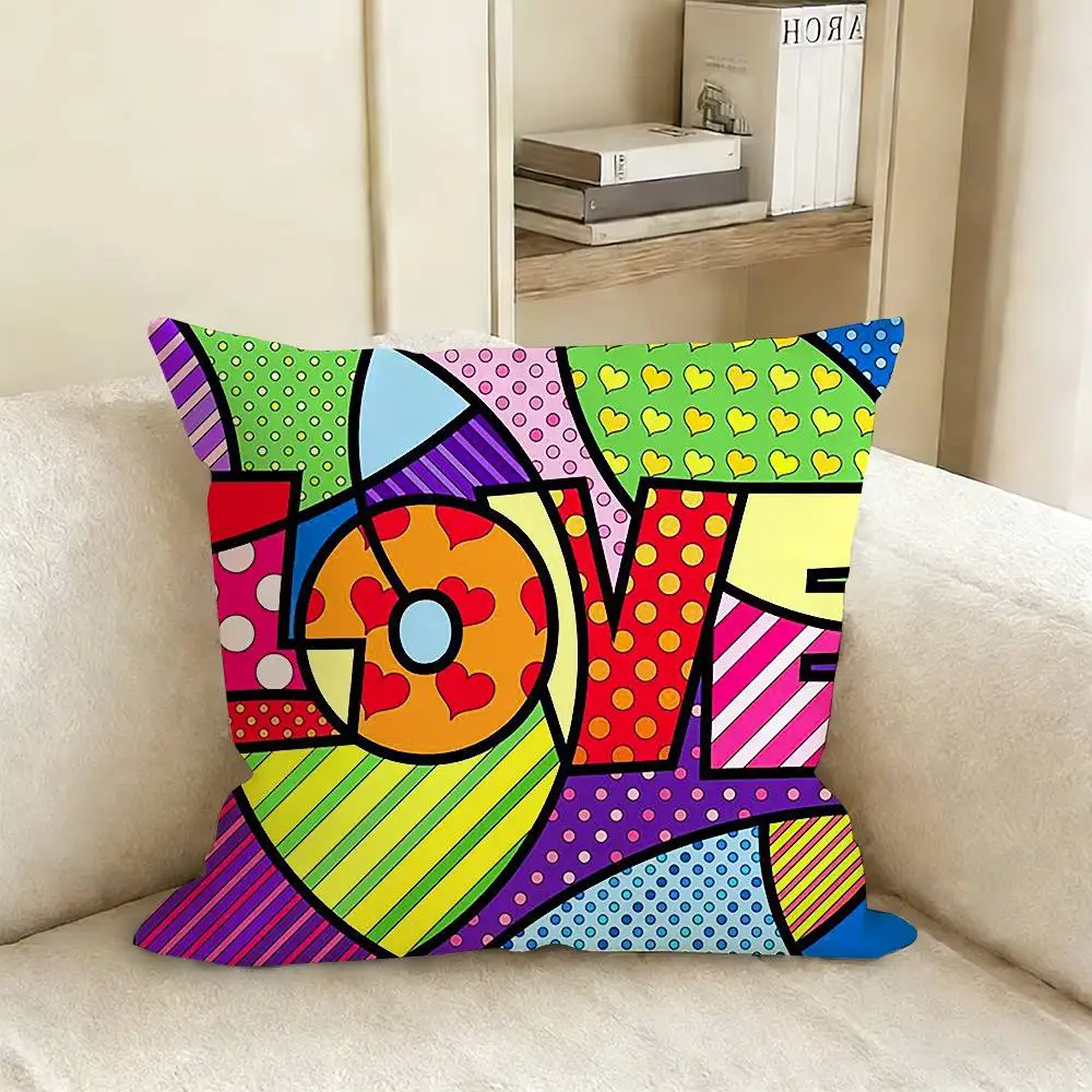 B-BrittoES Happy Art Movement Various Sizes Square Pillow Case For Car Home Bedchamber Decor