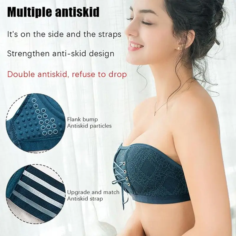 Hot Sale Women Seamless Sexy Bras Fashion Push Up Bra Wire Free Lingerie Strapless Drawstring Bra Solid Lace Adjustable Bralette