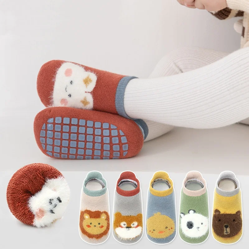 0-5Years Baby Toddler Girl Boy Socks Anti Slip Newborn Socks For Girls Boys Winter Thick Warm Soft Cartoon Print Children's Sock