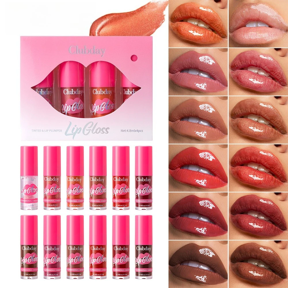 Set di oli per labbra da 4 pezzi Finitura lucida idratante con formula idratante luccicante per kit essenziale per la cura delle labbra da donna a lunga tenuta