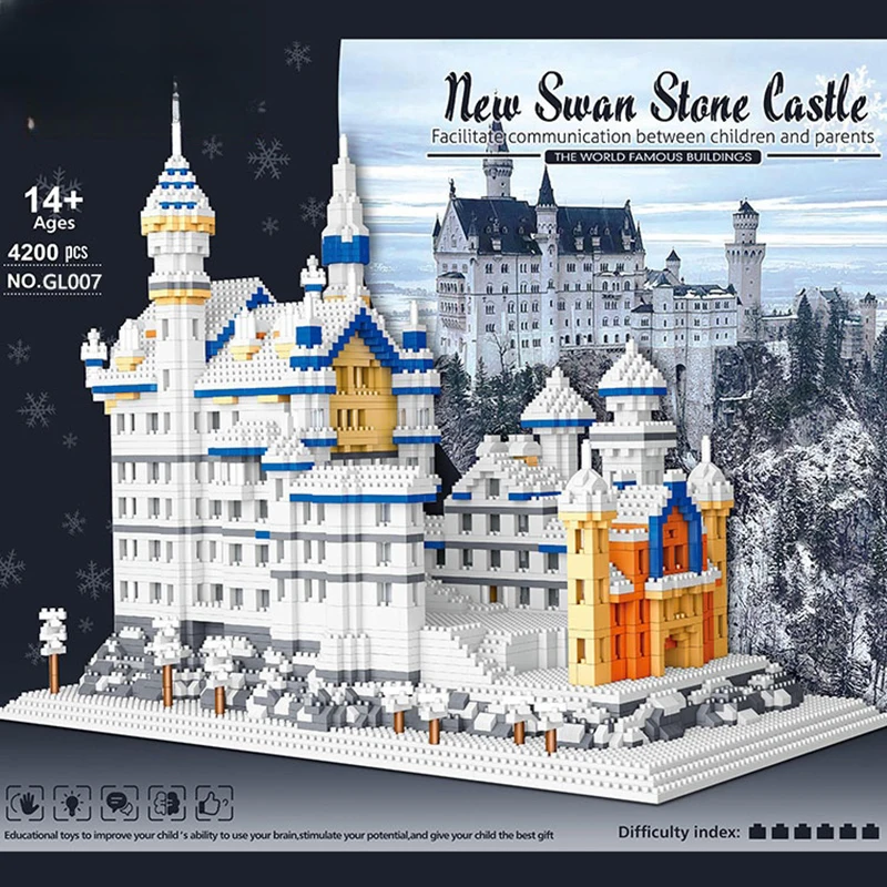 Creative Tabletop Decoration Micro Bricks Set Diamond Snowing Swan Castle Mini Building Blocks Toys For Children Birthday Gifts