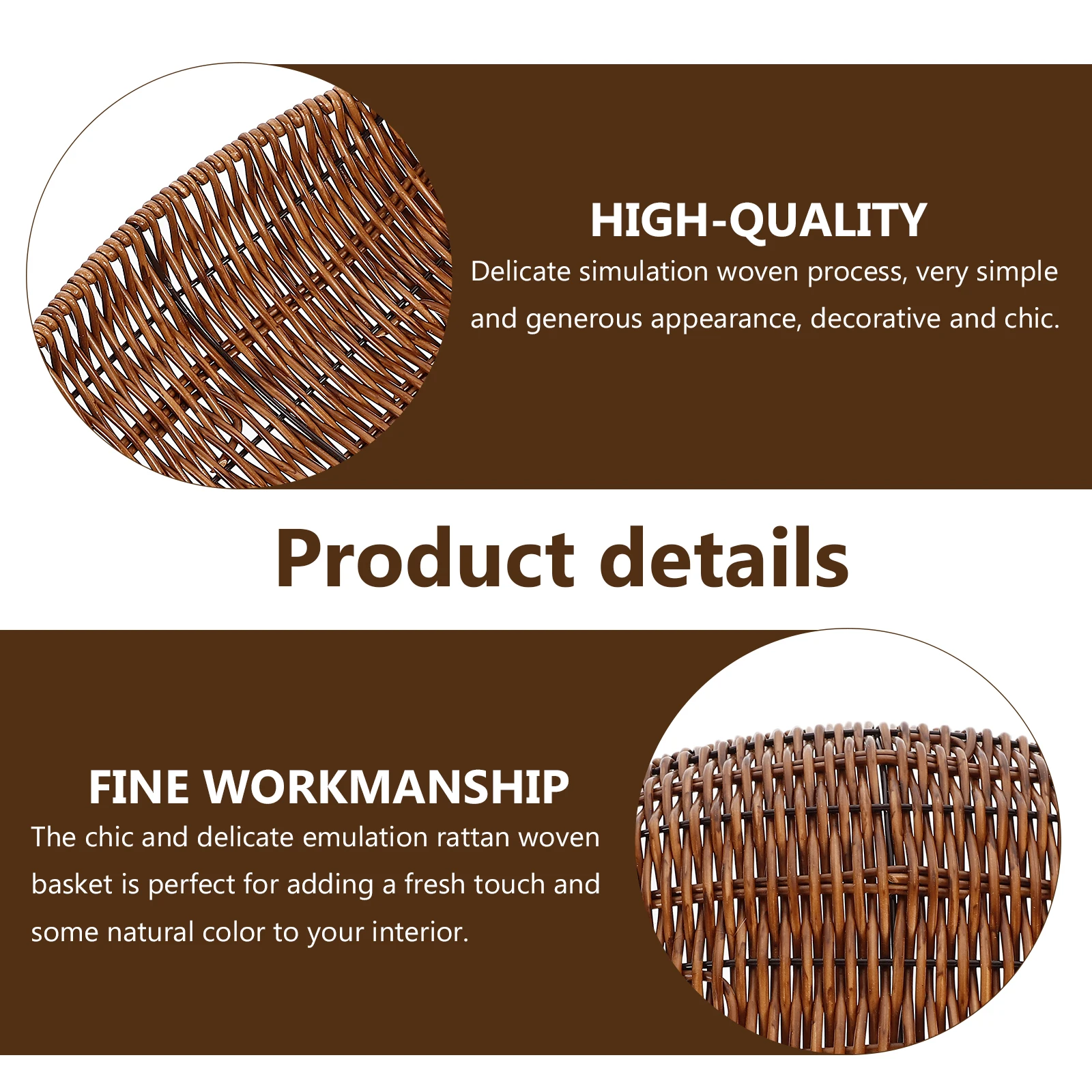 

Imitation Rattan Woven Basket Storage Snacks Plastic Round Natural Feeling Household Fruit Iron Wire Bread Sturdy Decorative