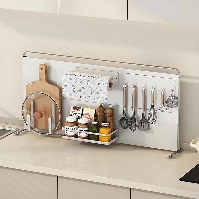 2 Tier Mesa Clever Oil Spice Rack Hook Organizer Kitchen Integrated Storage Shelf Magnetic Wall Mount Chopping Board Pot