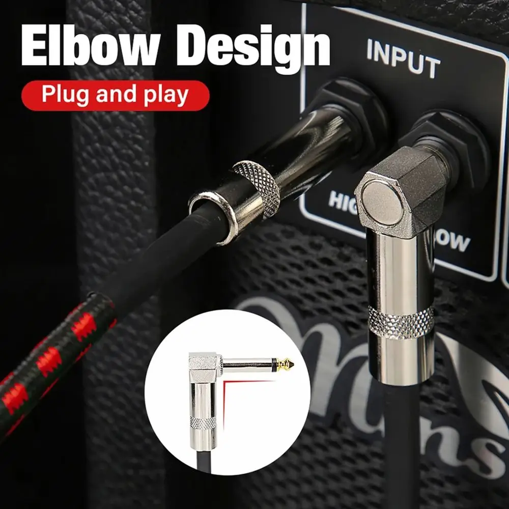 1Pcs TRS 1/4 inch 6.5mm Audio Cables Braided 1.5/3/6M Electric Guitar Cable 90 Degree Gold Plated Shielded Low Noice Jack Cable