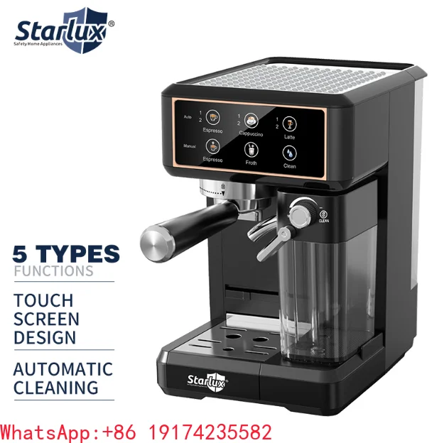 Electric Portable Semi-automatic Espresso Coffee Machine Touch Screen Control Stainless Steel PP Housing 3-5 Household