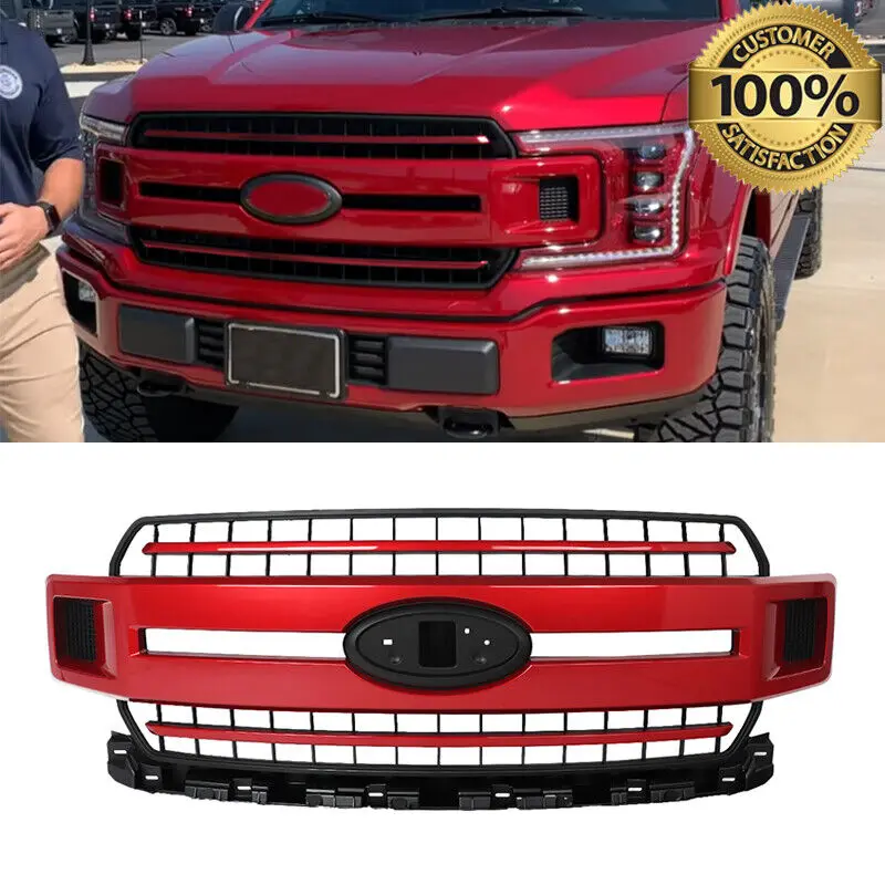 Front Bumper Upper Grille Replace For Ford F-150 F150 Front Grill Assembly 2018 2019 2020 Rapid Red D4 Replacement JL3Z-8200-AB