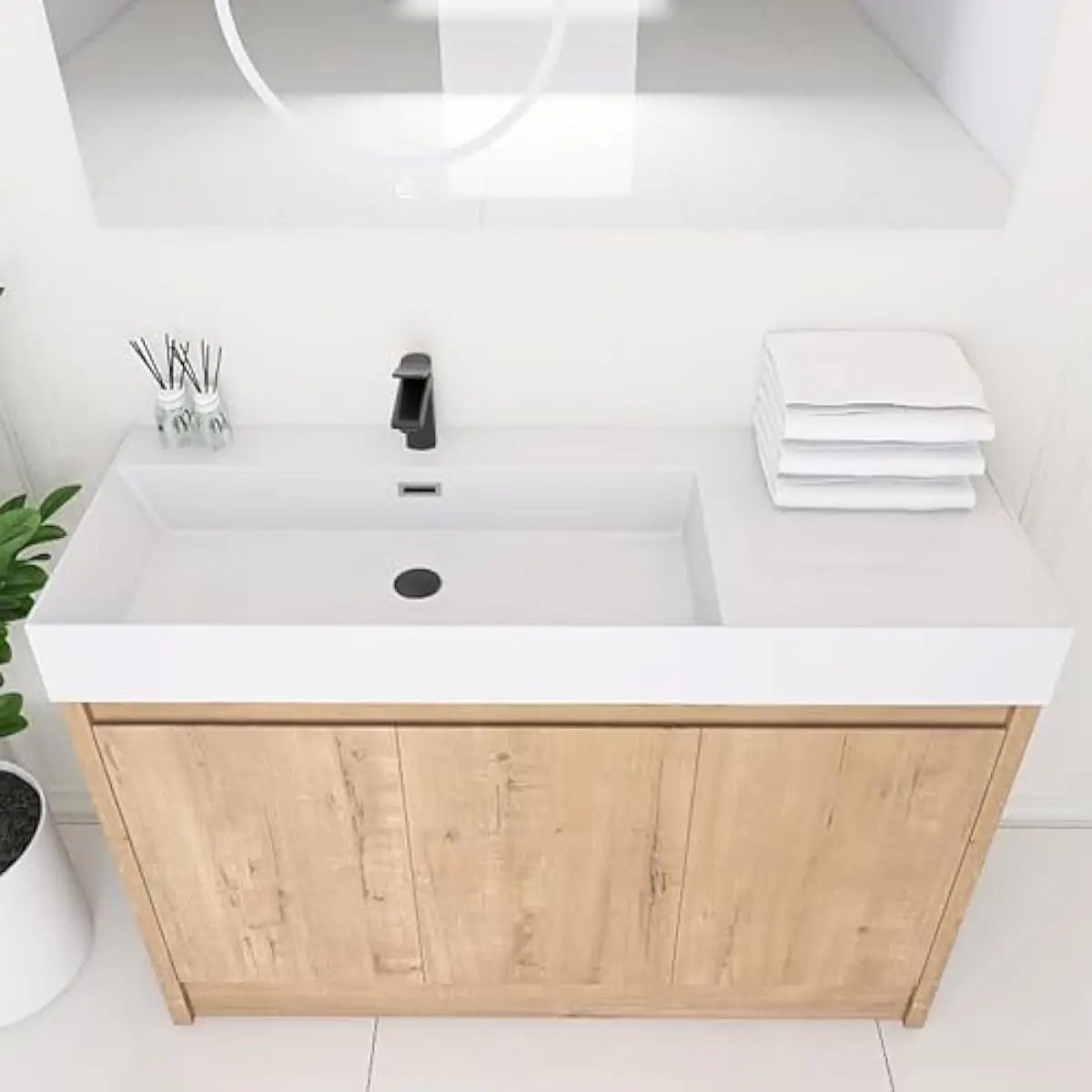 48 Inch Freestanding Bathroom Vanity Unit with Integrated Resin Sink Top Adjustable Interior Shelves Scratch Resistant Melamine