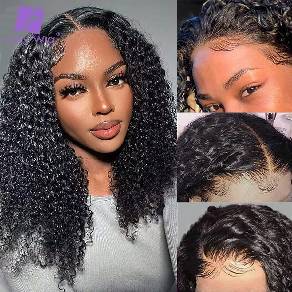 200Density Afro Kinky Curly 13x6 Lace Front Wig 4C Human Hair Glueless Lace Frontal Pre Plucked Baby Hair Bleached Knots Wig