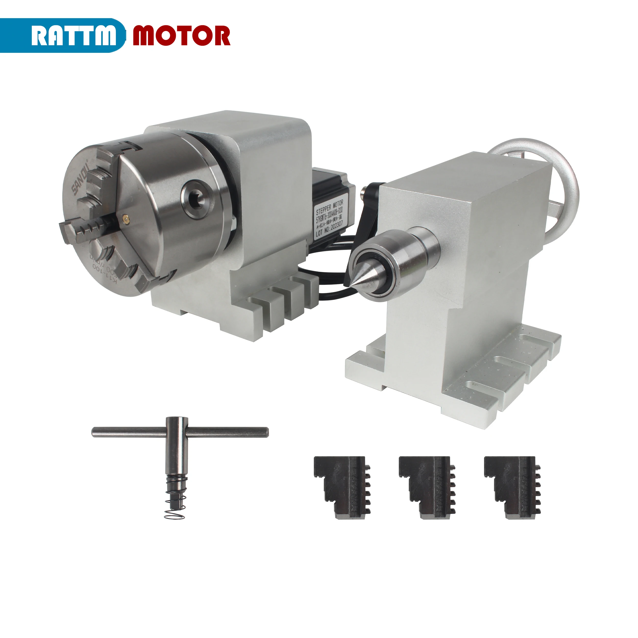 

CNC Rotary 4th Fourth Axis Kit Dividing Head Gearbox Gear Reduction 10:1 With 3 4 Jaws 100mm Chuck + Tailstock