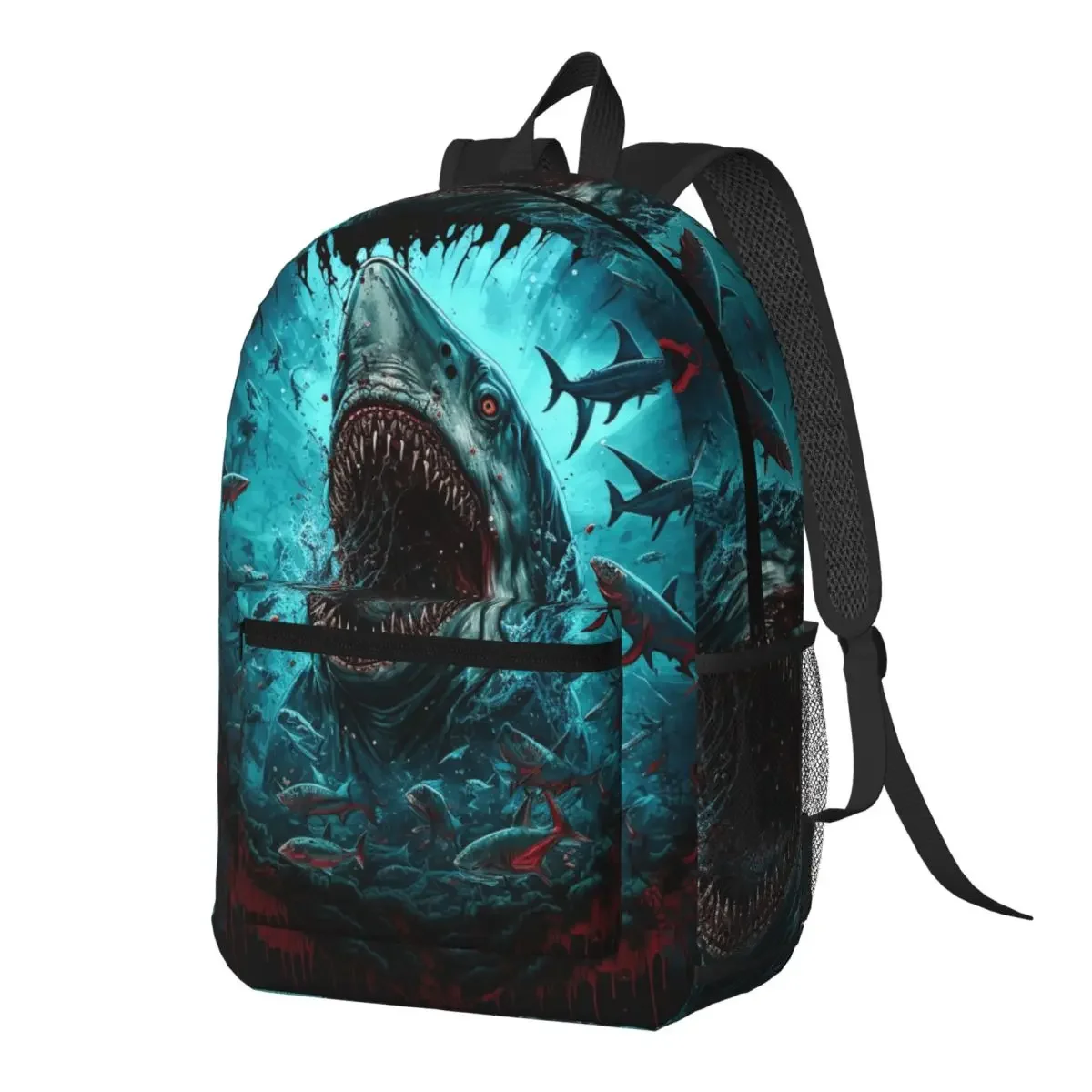 Great Shark Open Its Mouth Cartoon Backpack Daypack Large Capacity Kids BookBag School Bag Shoulder Bags for Men Women