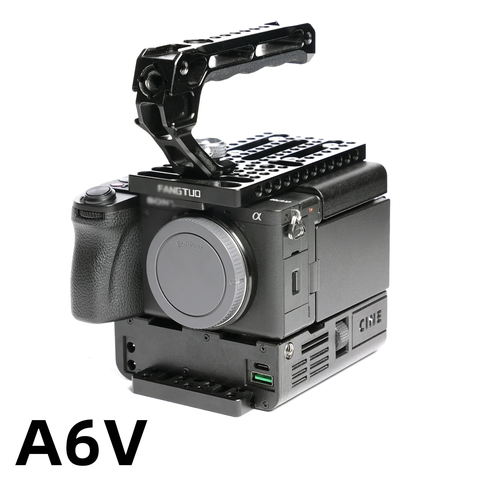 Fangtuo A6V para Sony A6700 Cage integra disipación de calor, fuente de alimentación y expansión en un solo kit.