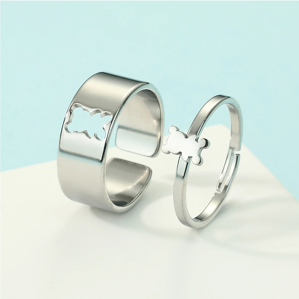 Cxwind minimalist laser sculpture Bell Bear couple promised ring stainless steel couple fashion jewelry Anniversary gifts