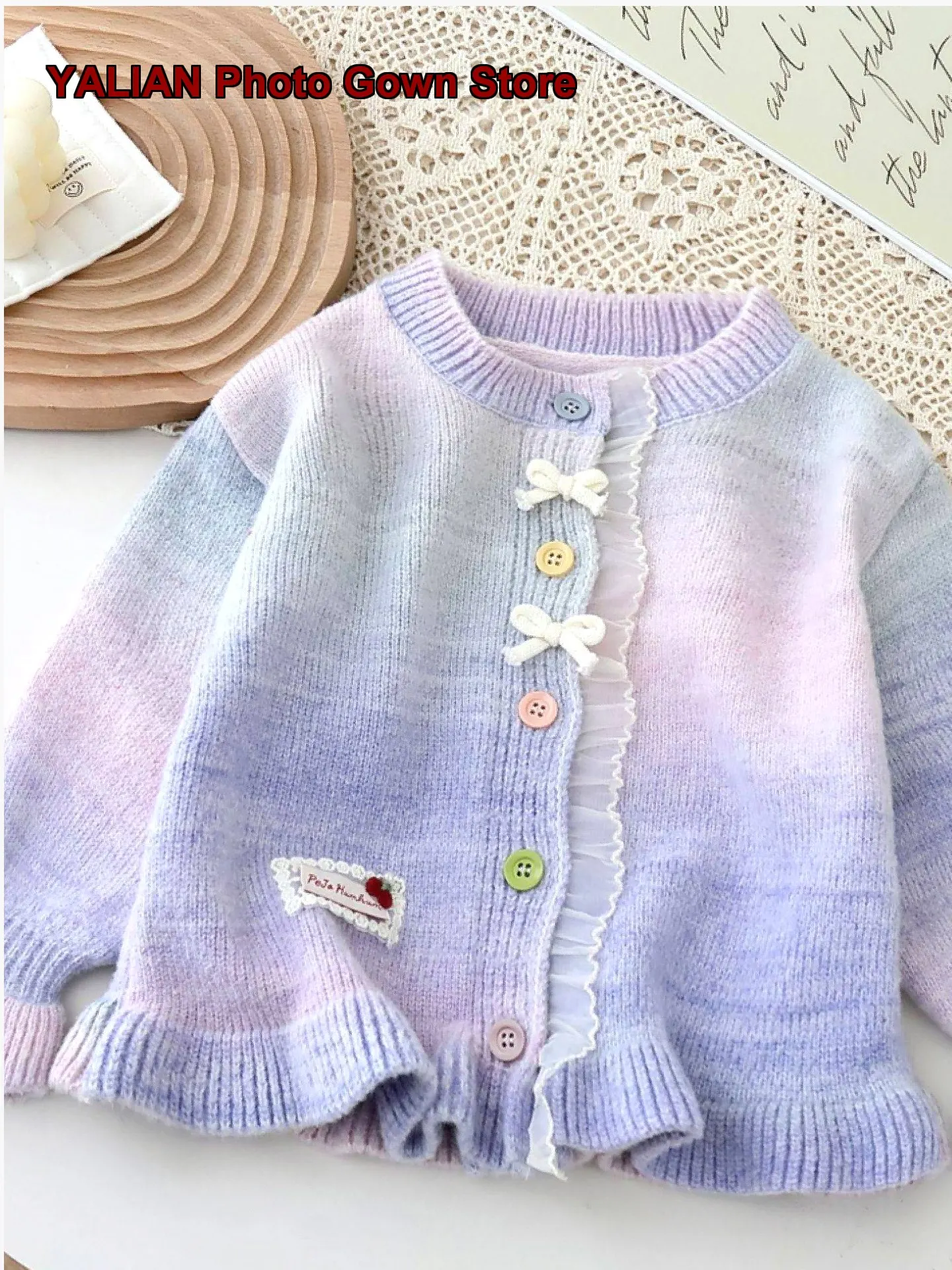 Girls Autumn Winter Little Kids Newborn Rainbow Gradient Thickened Knit Sweater