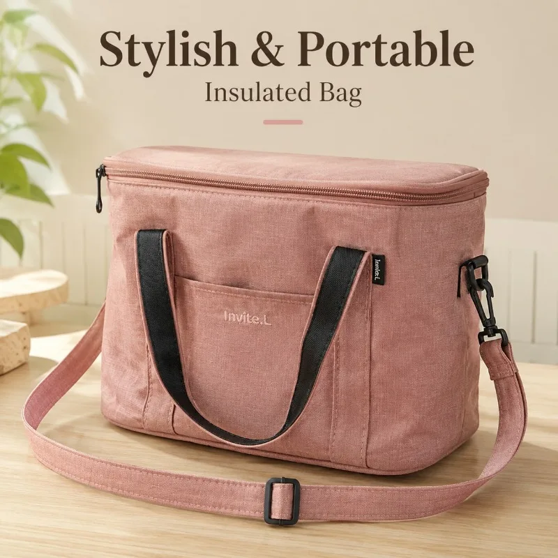 Insulated Lunch Bag Thermal Cooler Tote with Adjustable Shoulder Strap and Front Pocket for Office Work School Picnic,Options