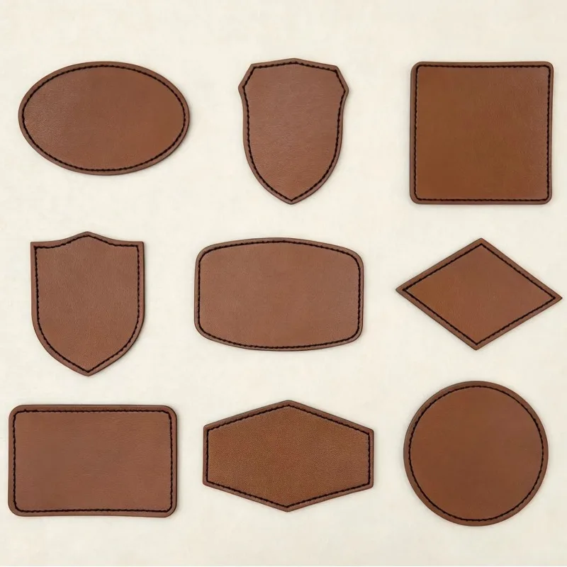 10Pcs Faux Leather Patches Self‑Adhesive Back Custom Logo Color Printing/Laser Engravable DIY Repair Patch for Hat Clothing Bag