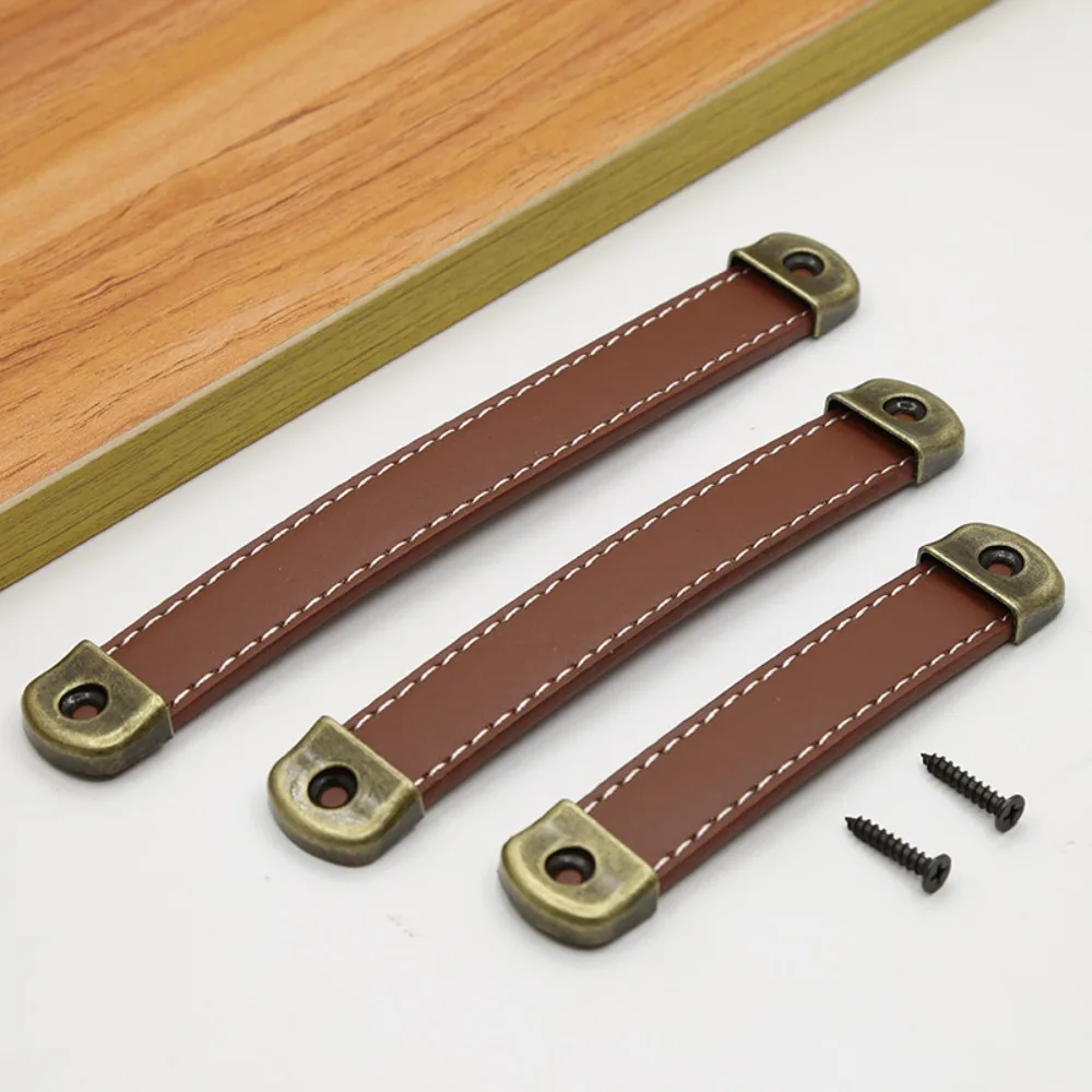 

Vintage With Screws Leather Handle Zinc Alloy Soft Drawer Handle Square 96/128/160mm Door Knobs Suitcase