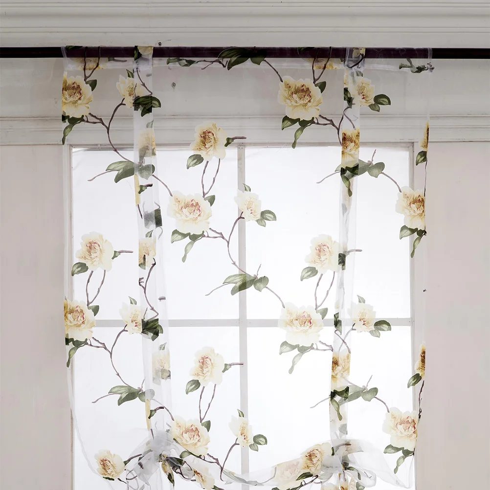 Floral Blinds Roman Curtain Window Coverings Translucent Curtains Semi Sheer Drapes