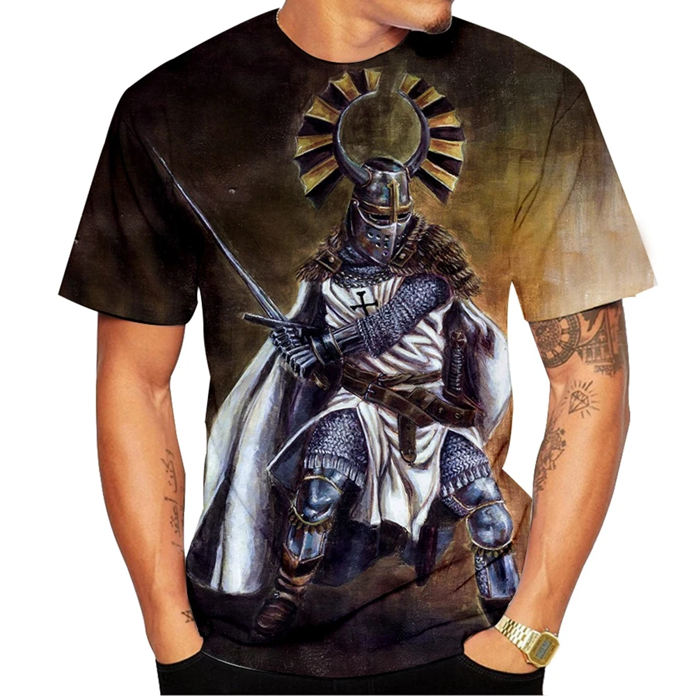 Summer Trendy Cool Personalized Templar 3D Printed Cross Print Pattern Casual Comfortable Short Sleeve T-shirt