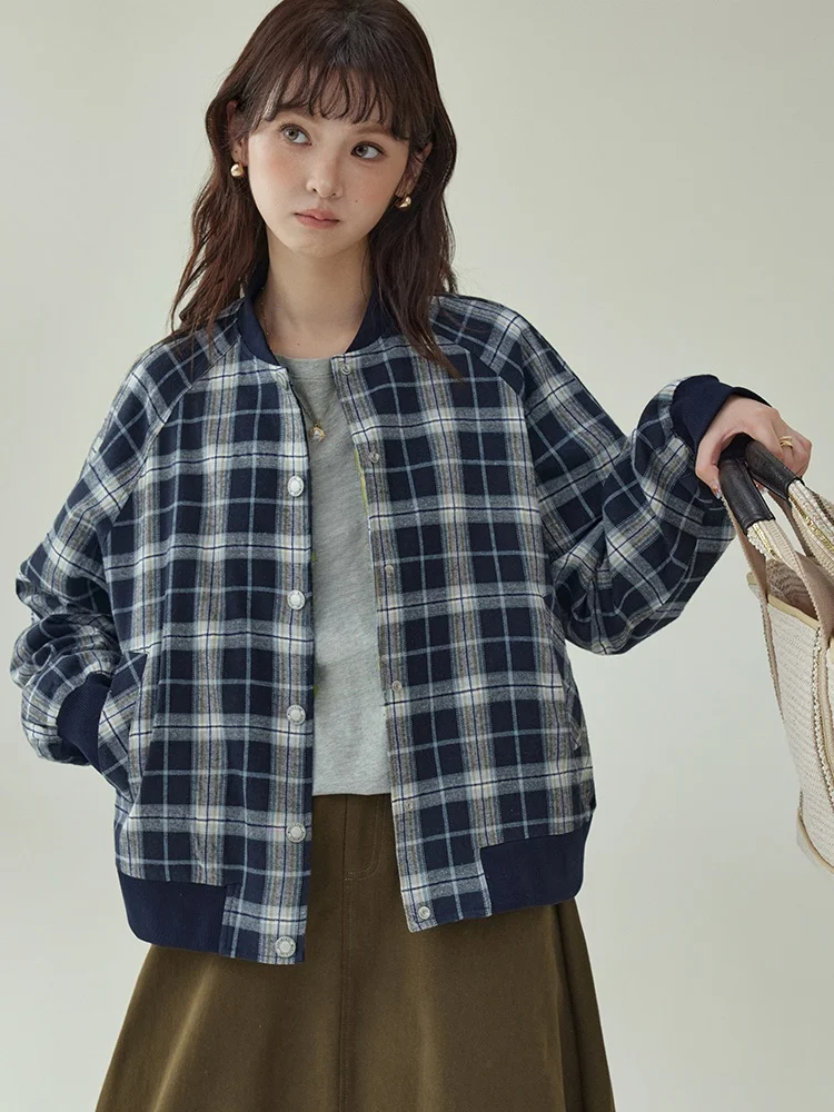 

AMUU Original Color Blo Plaid oulder Sve Button Jaet Women's Long Sve Autumn New Sle Top Casual Commute Sle