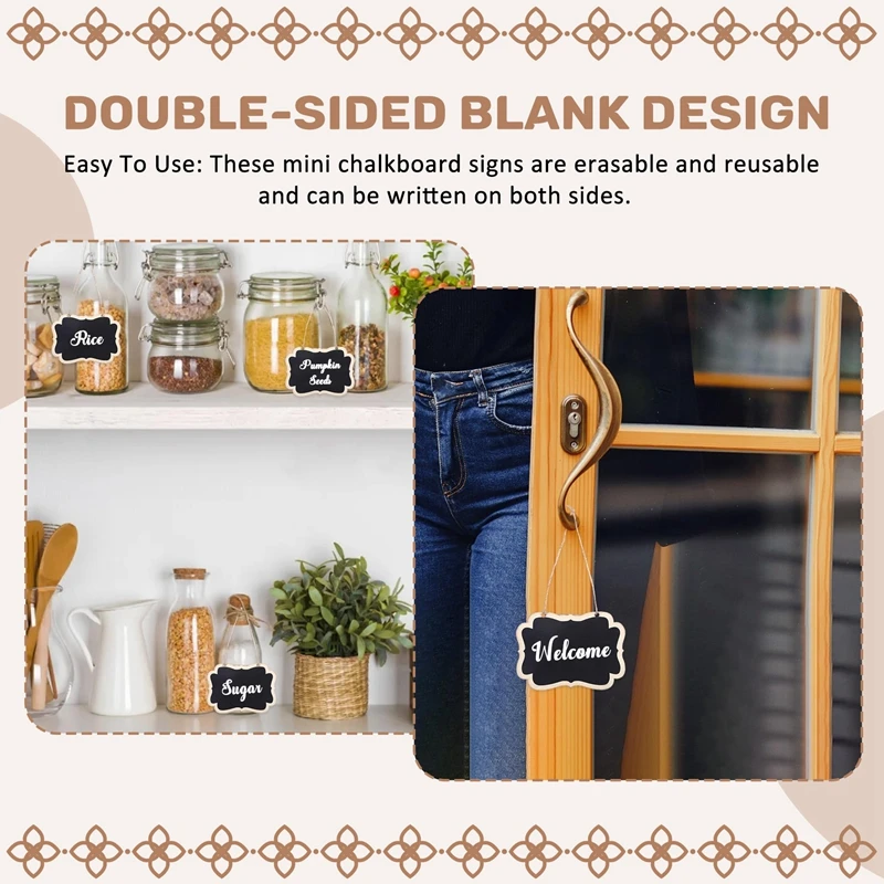NEW-36Pcs Mini Chalkboards Signs, Hanging Wooden Chalkboard Tags, Double-Sided Message Board With Hanging String
